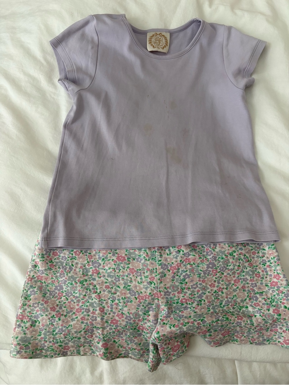 The Beaufort Bonnet Company Lavender Top with Floral Shorts Kids Matching Set
